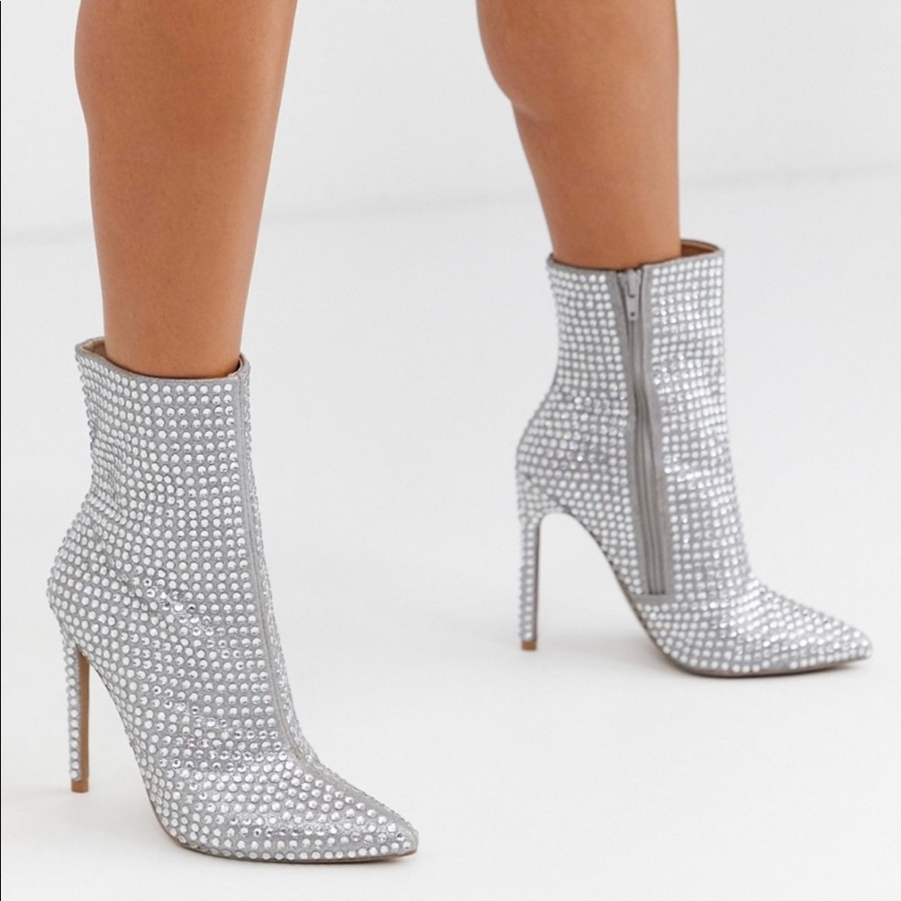 Steve Madden Winnings rhinestone heeled ankle boots in silver